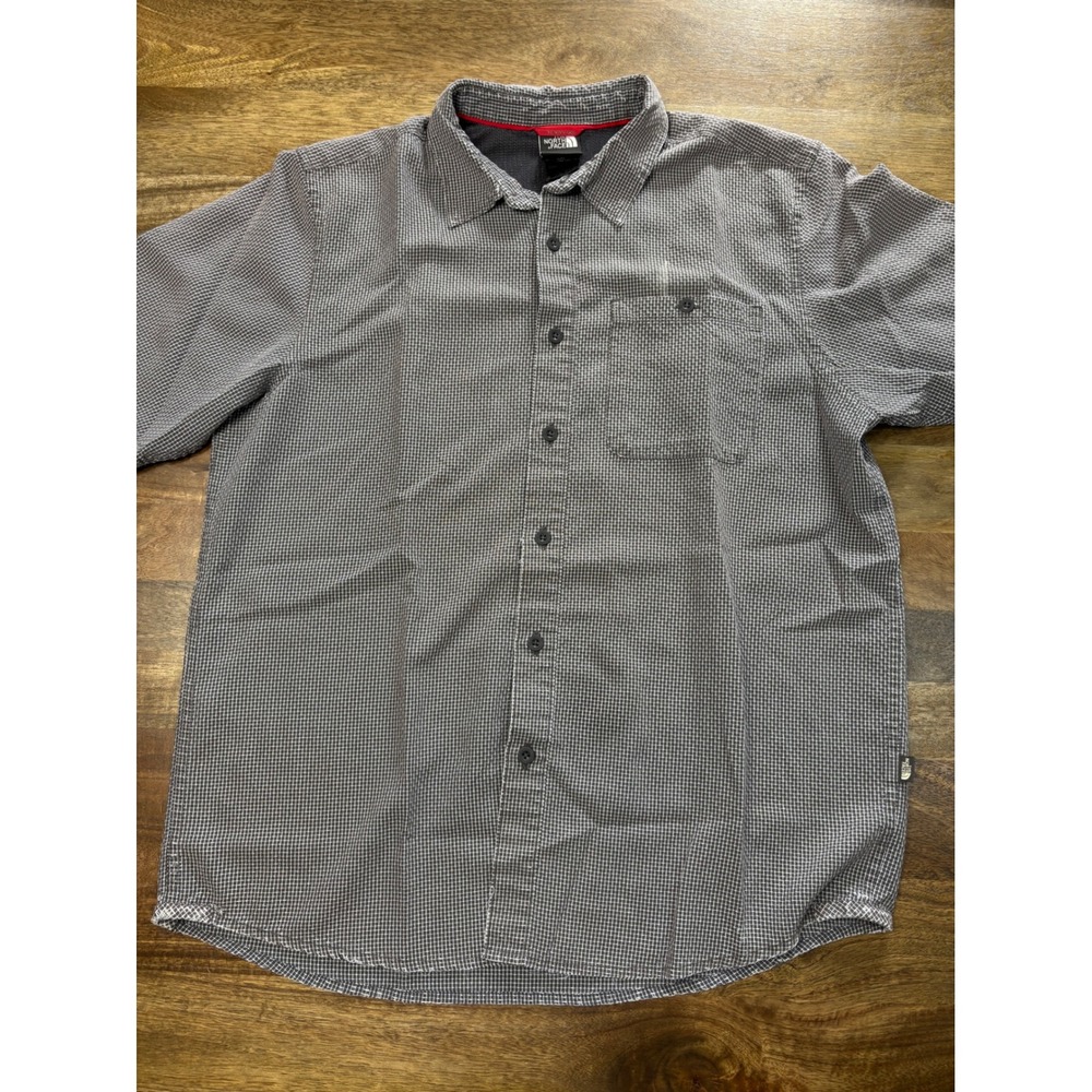 The North Face Mens Large Short Sleeve Button Up Shirt Grid Check Black White L